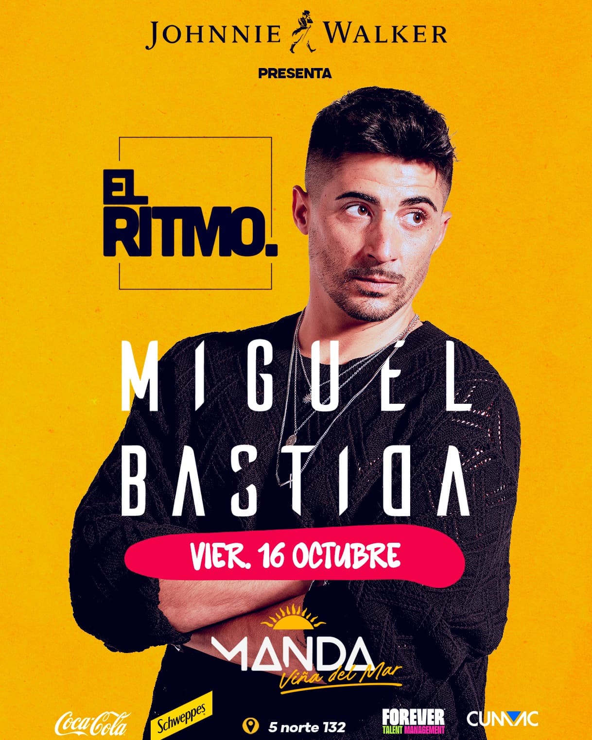 Flyer de EL RITMO / MIGUEL BASTIDA / MANDA VIÑA 16.10